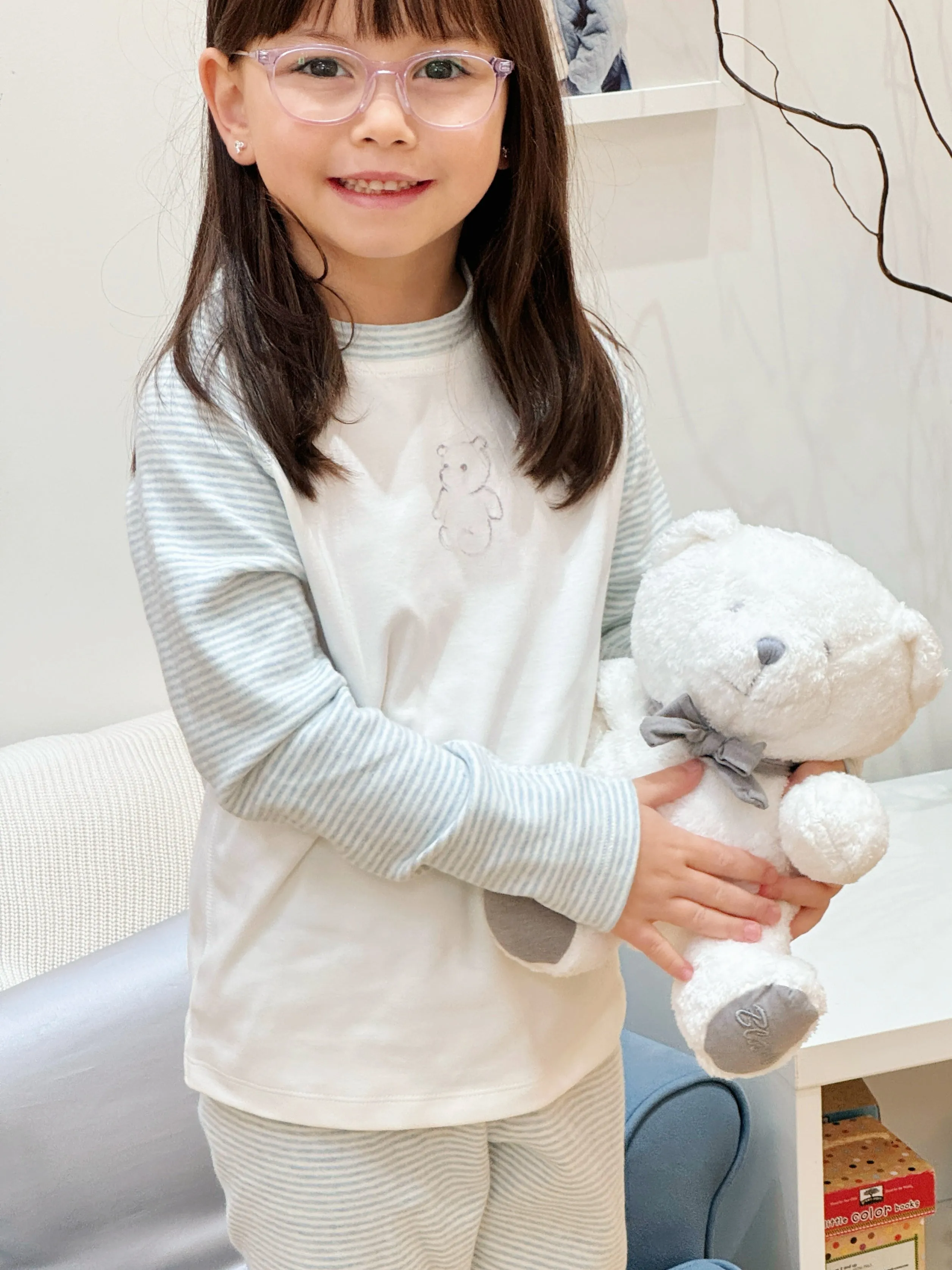 2-pcs Round-neck Pajama Set - Blue Bear