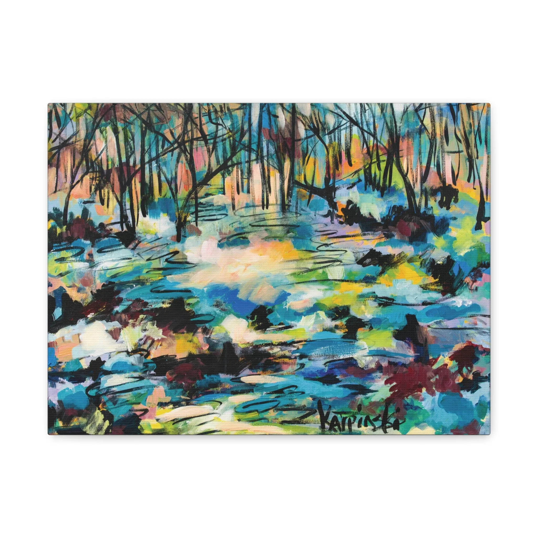 Abstract Trees Canvas Landscape Fine Art Print Colorful Artwork - Afternoon Glow Of Trees by Leslie Karpinski