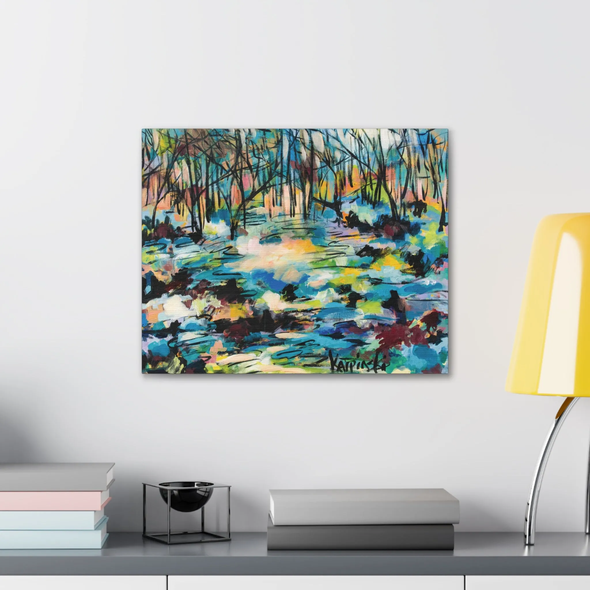 Abstract Trees Canvas Landscape Fine Art Print Colorful Artwork - Afternoon Glow Of Trees by Leslie Karpinski