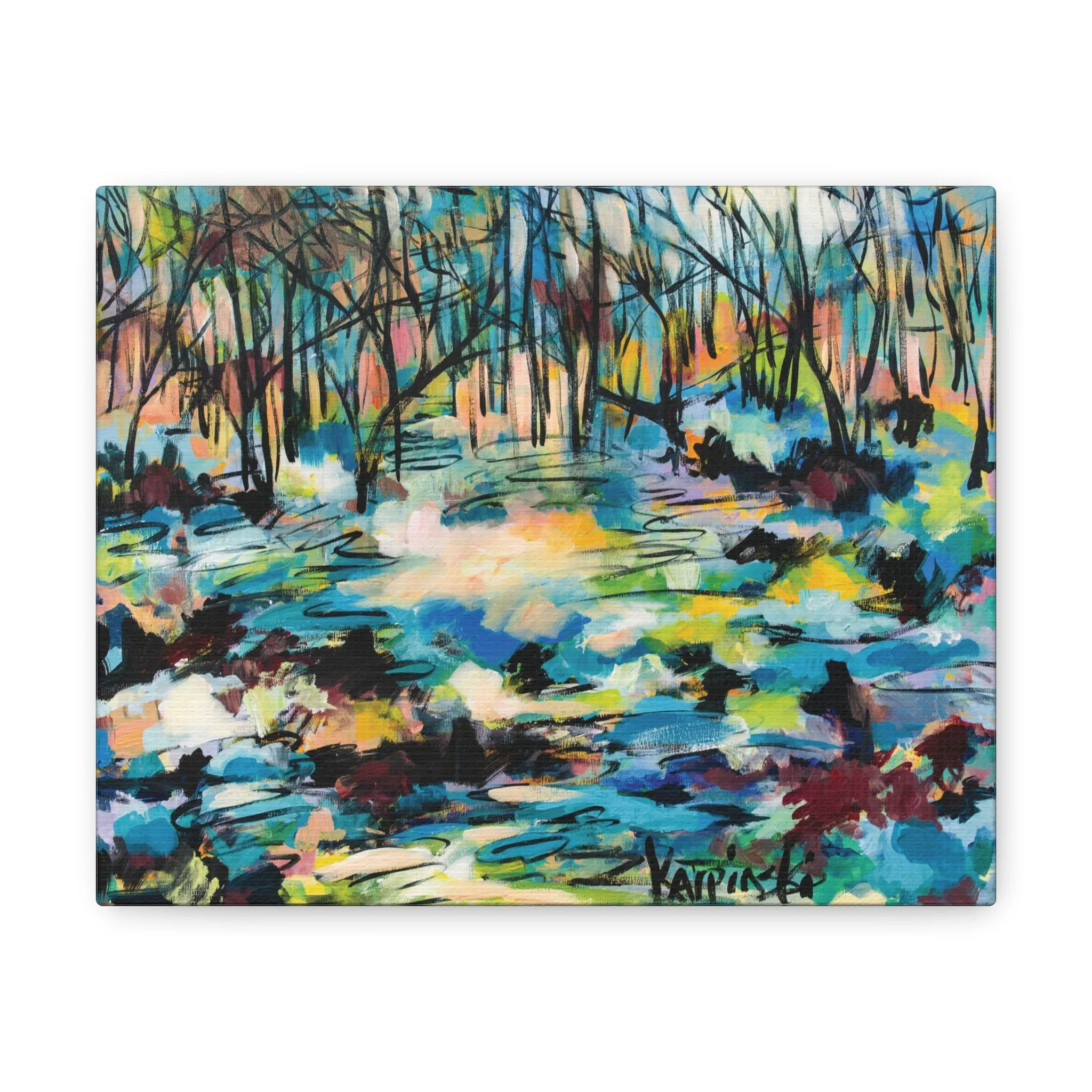 Abstract Trees Canvas Landscape Fine Art Print Colorful Artwork - Afternoon Glow Of Trees by Leslie Karpinski
