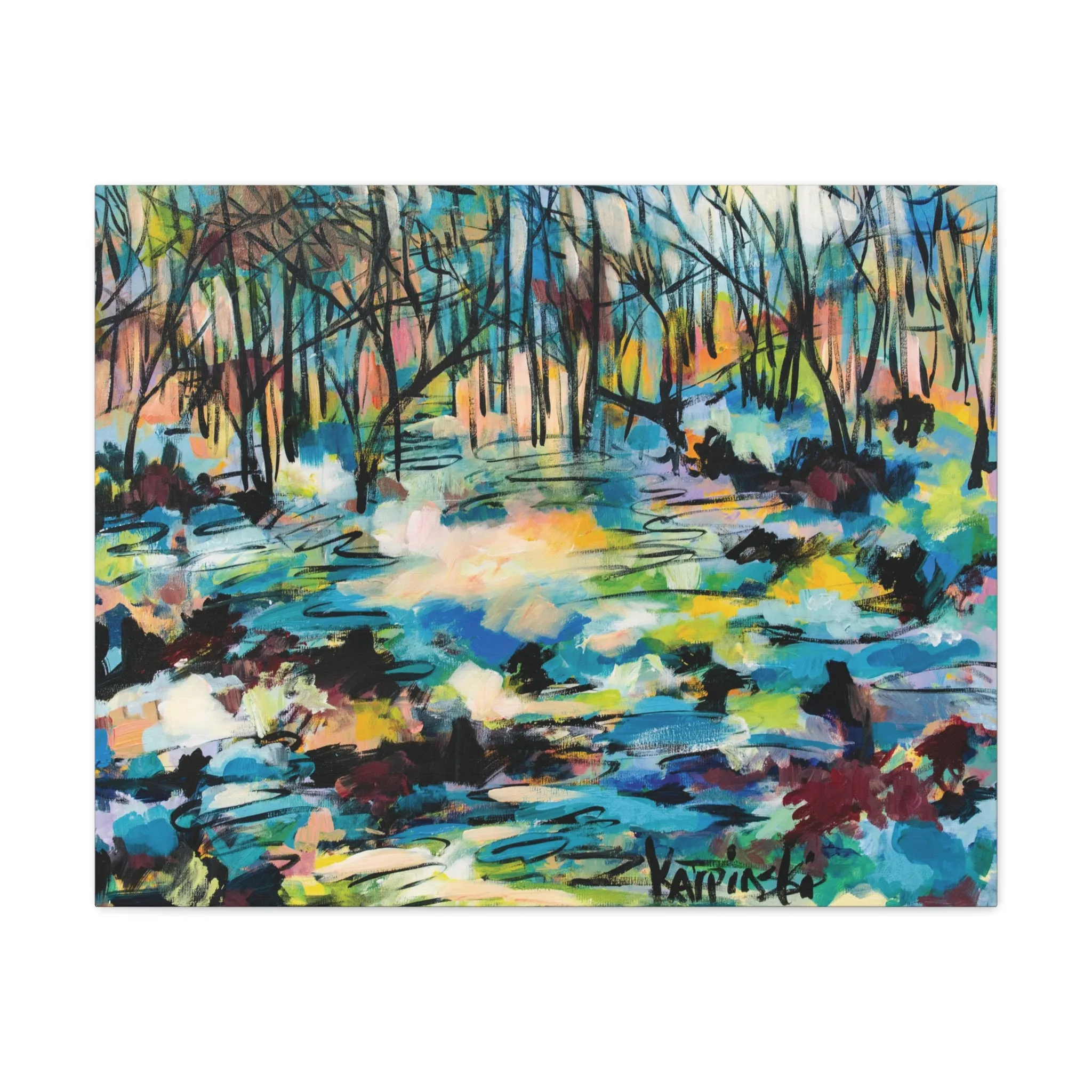 Abstract Trees Canvas Landscape Fine Art Print Colorful Artwork - Afternoon Glow Of Trees by Leslie Karpinski