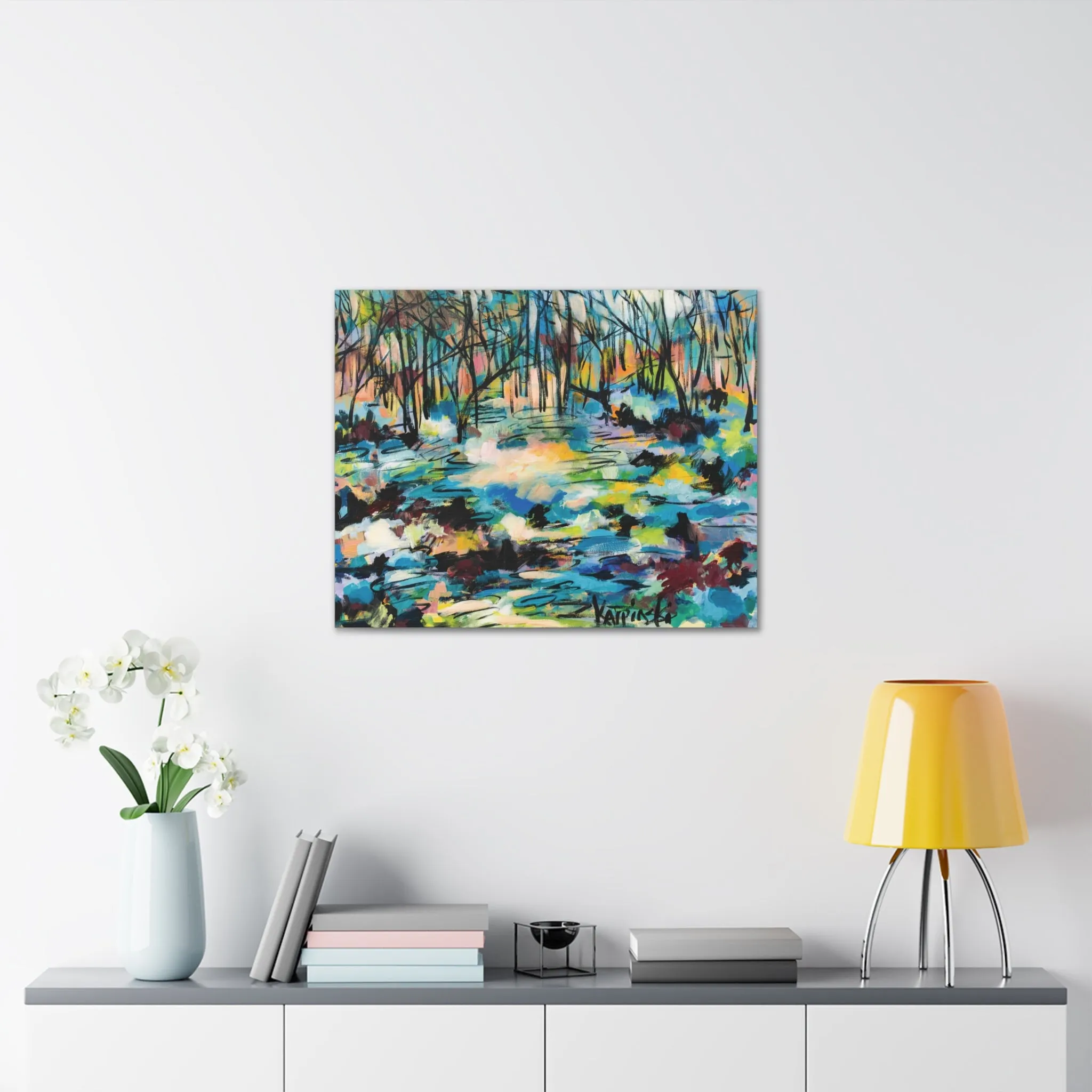 Abstract Trees Canvas Landscape Fine Art Print Colorful Artwork - Afternoon Glow Of Trees by Leslie Karpinski