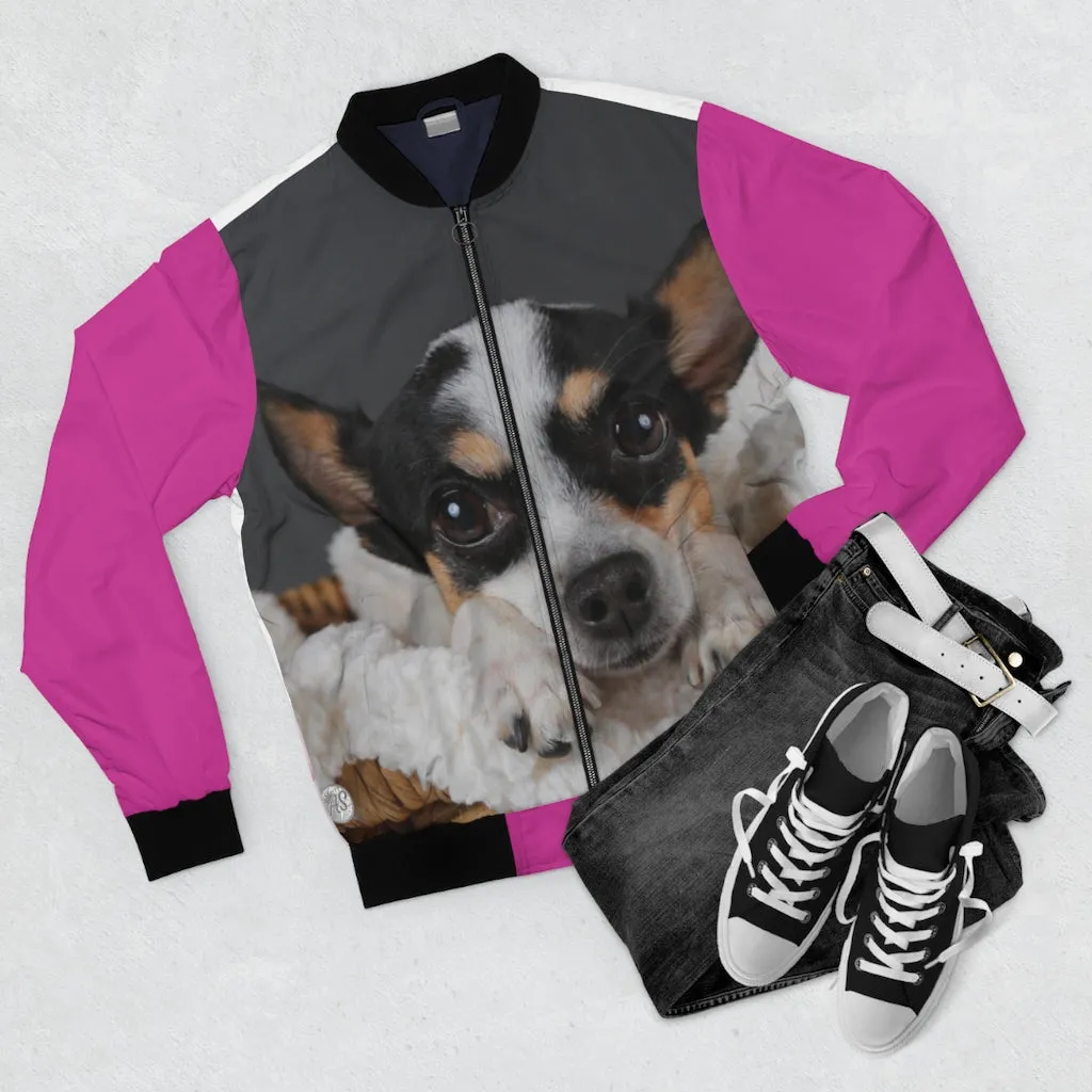Adorable Doggies on Pink Background Bomber Jacket