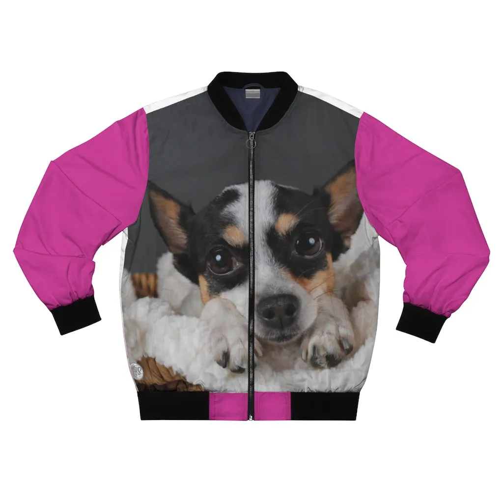 Adorable Doggies on Pink Background Bomber Jacket