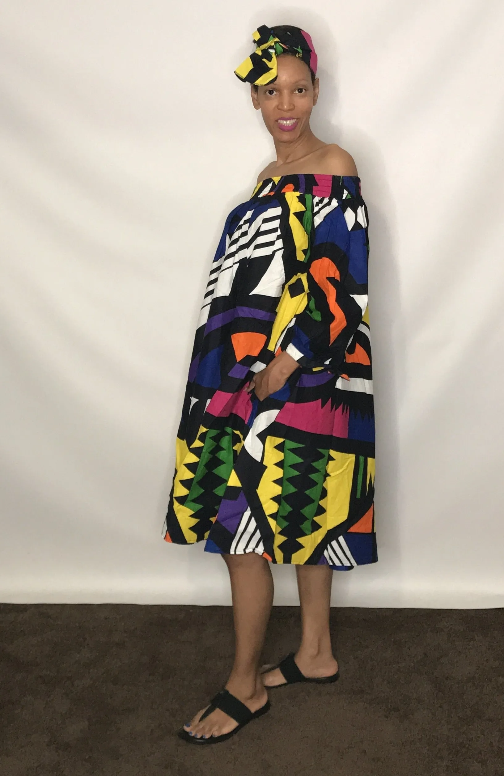 African Print Off Shoulder Dress