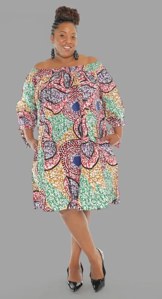 African Print Off Shoulder Dress