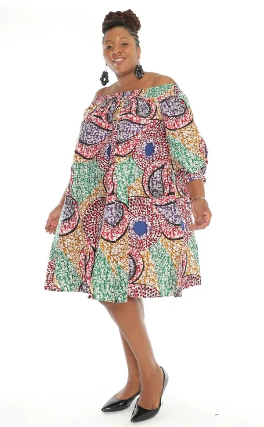 African Print Off Shoulder Dress