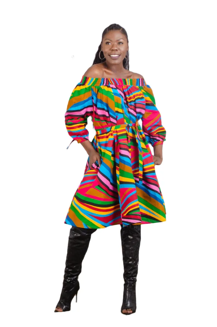 African Print Off Shoulder Dress