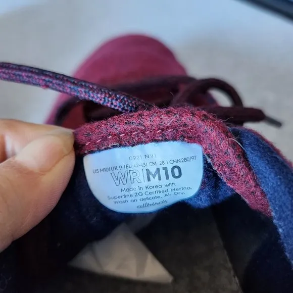 Allbirds Wool Runner Sneaker Lace-Up Super Fine ZQ Merino Wool Red Men