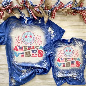 America Vibes Smiley Bleached shirt - 4th of July shirt Adult Large