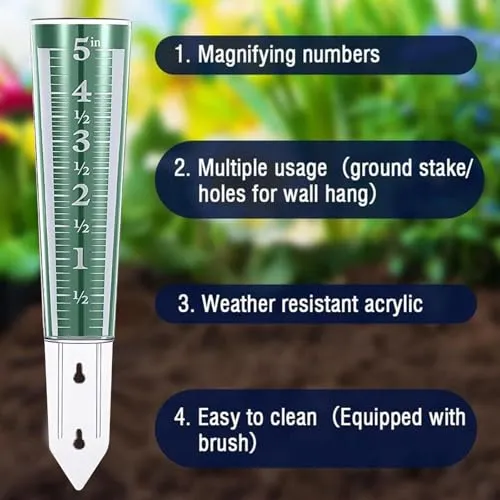 ATORSE® Garden Rain Gauge Lawn Courtyard Patio Decorative Stake Water Measuring Tool Green