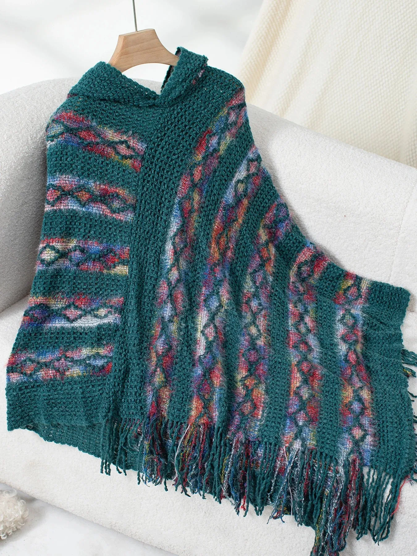 Autumn Winter Vibes Fringe Poncho