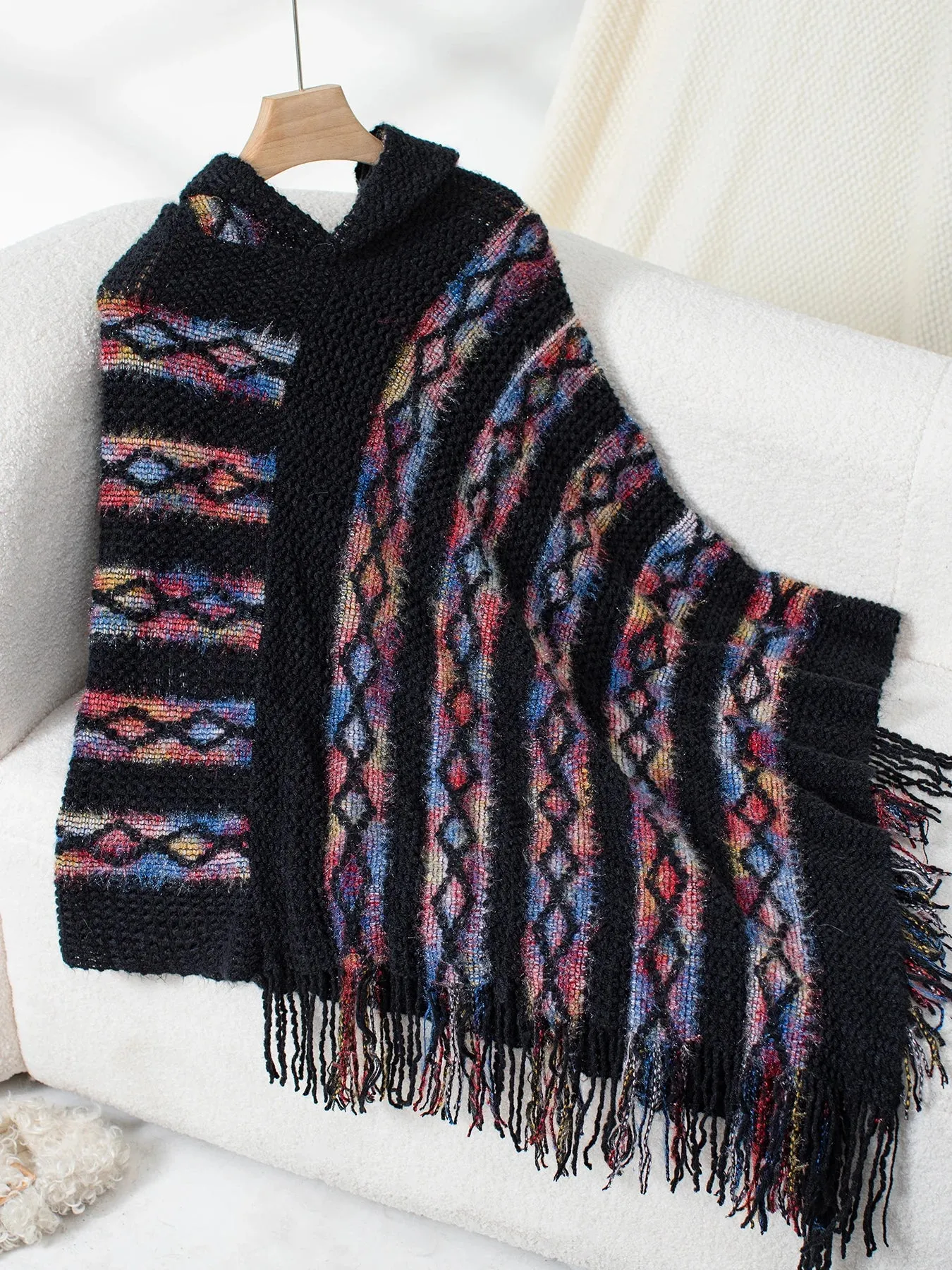 Autumn Winter Vibes Fringe Poncho