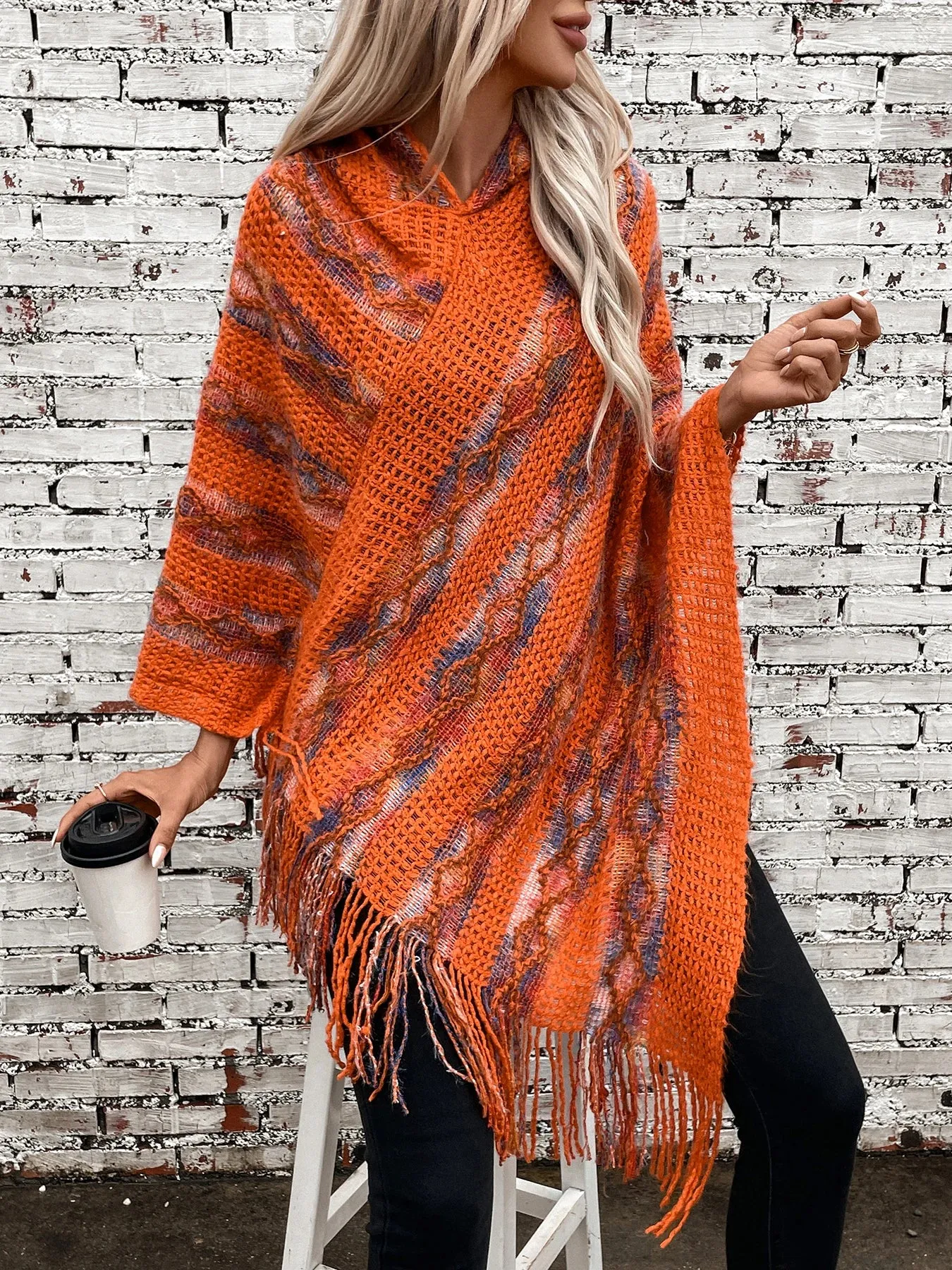 Autumn Winter Vibes Fringe Poncho