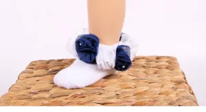 Beau Kid Rose Bud Socks - Navy/White