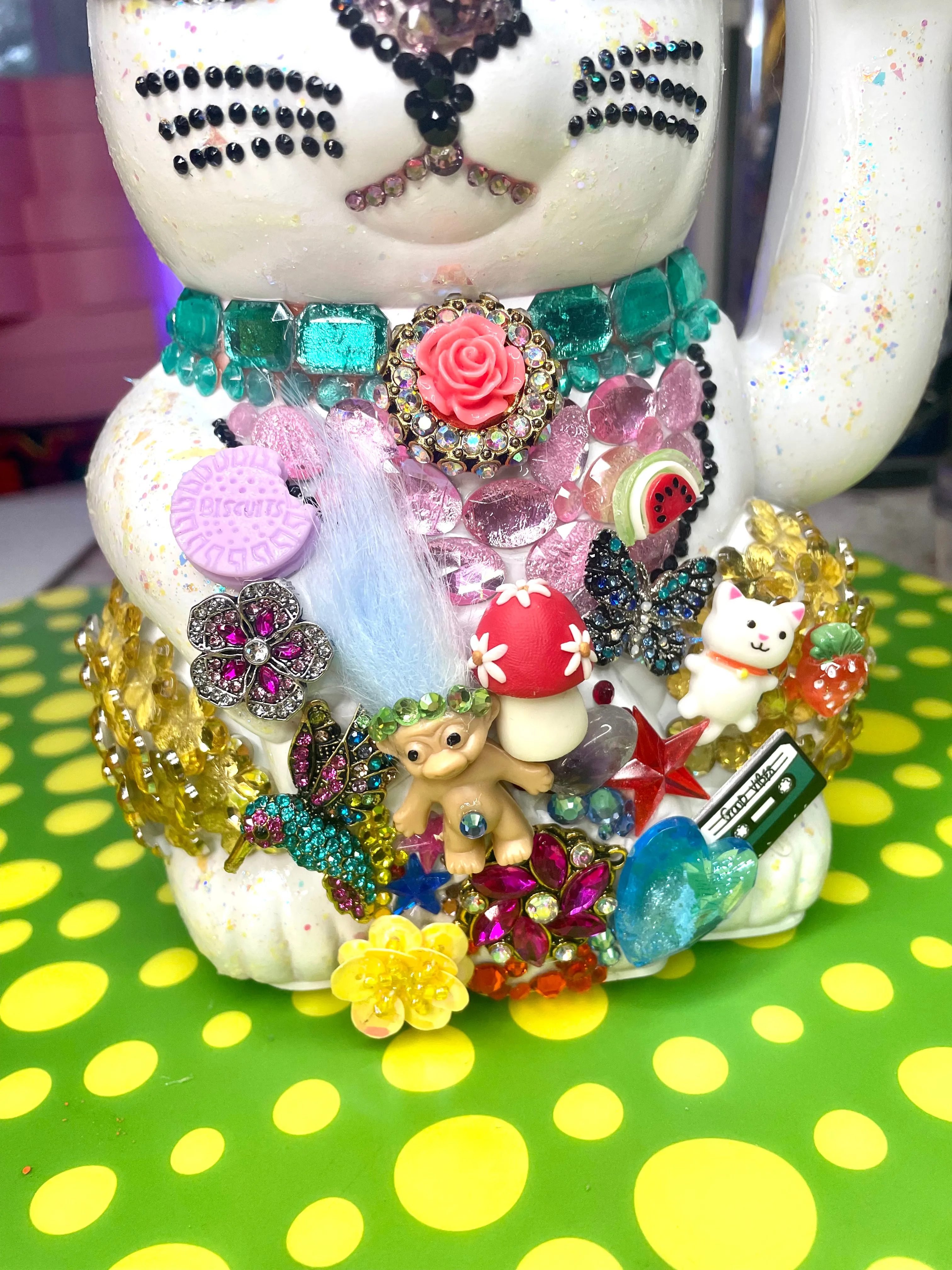 Bedazzled Maneki Nekos Lucky Cat Rocker Troll