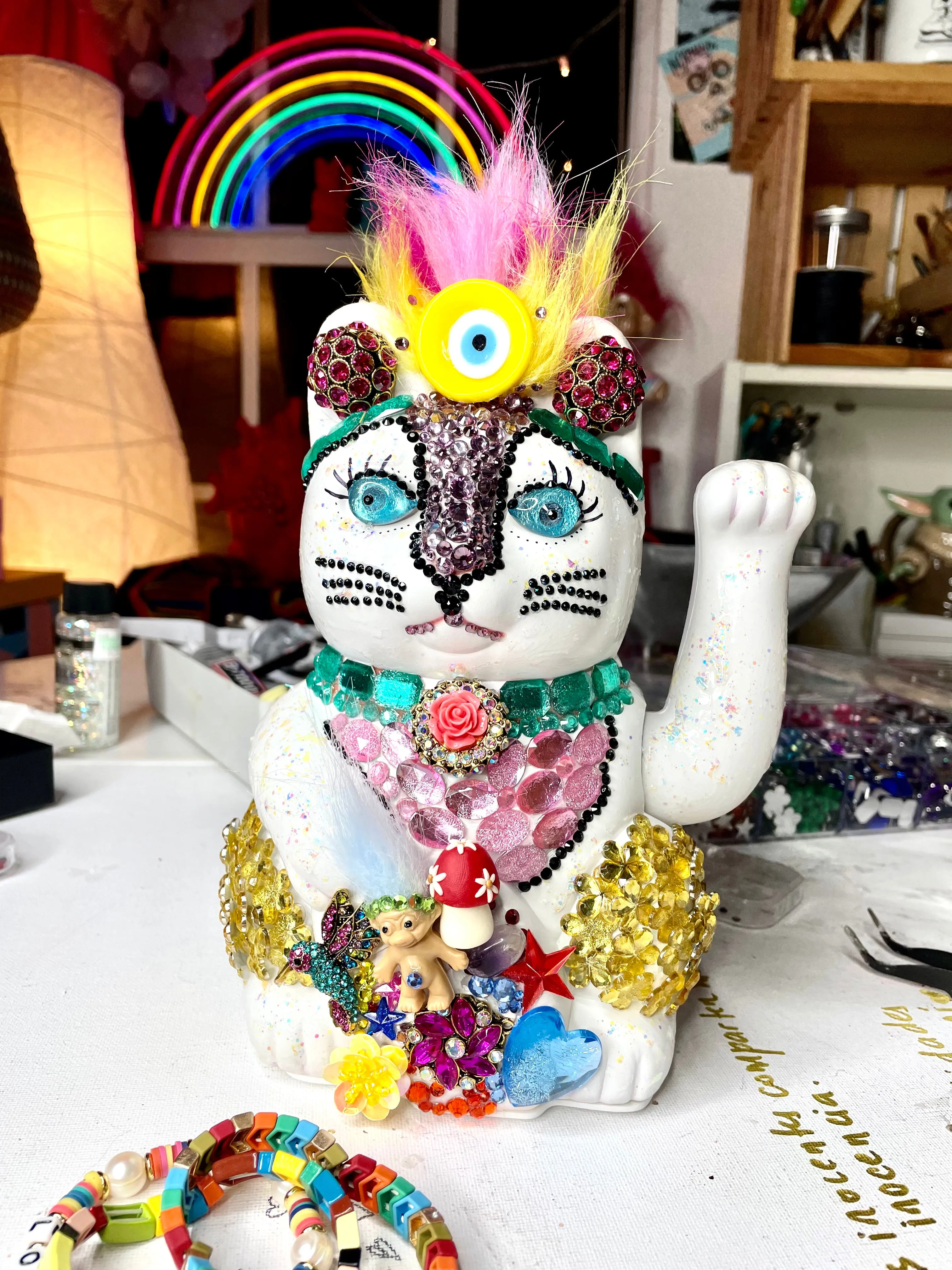 Bedazzled Maneki Nekos Lucky Cat Rocker Troll
