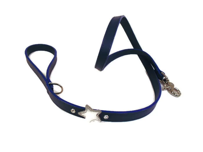 Breck Leather Dog Leash with Crystals on Side of Star
