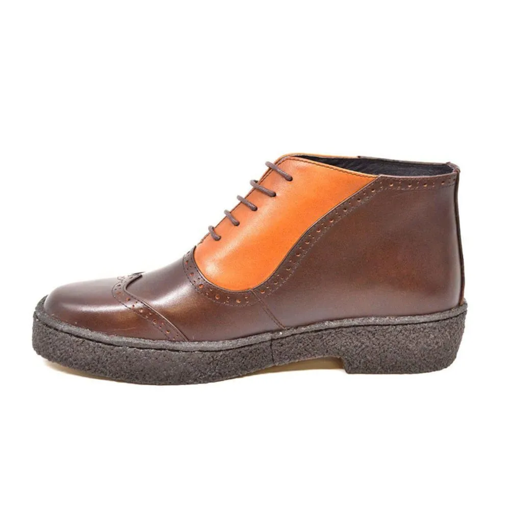 British Walkers Playboy Men's Tan and Brown Leather High Top Wingtips Ankle Boots