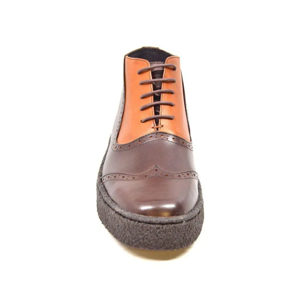 British Walkers Playboy Men's Tan and Brown Leather High Top Wingtips Ankle Boots