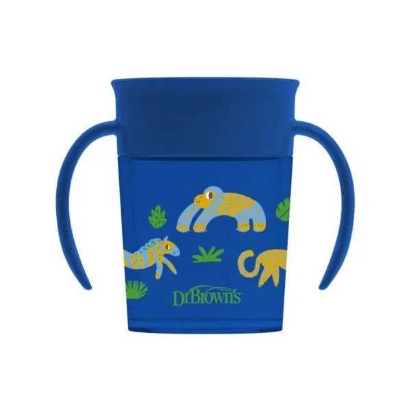 [Bundle Of 2] Dr Brown's Smooth Wall Cheers 360 Cup w/ Handles, 7 oz/200 ml, Blue Deco (6m ), 1-Pack