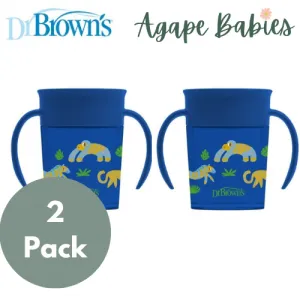 [Bundle Of 2] Dr Brown's Smooth Wall Cheers 360 Cup w/ Handles, 7 oz/200 ml, Blue Deco (6m ), 1-Pack