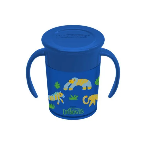 [Bundle Of 2] Dr Brown's Smooth Wall Cheers 360 Cup w/ Handles, 7 oz/200 ml, Blue Deco (6m ), 1-Pack