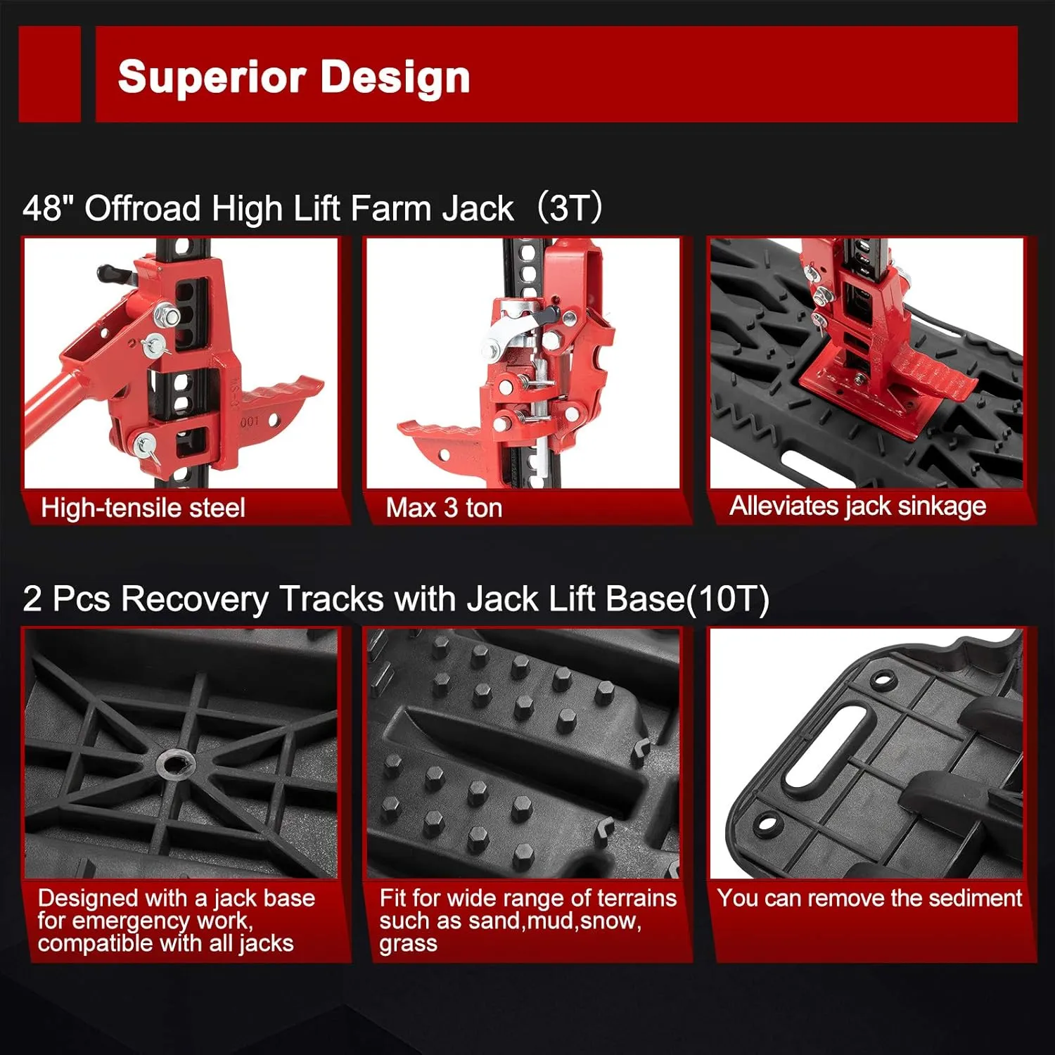 BUNKER INDUST 48" Offroad High Lift Farm Jack with Traction Boards - Sand Mud Snow Track Mat Recovery Kit for Car Truck Jeep ATV SUV UTV