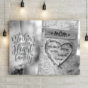 Carved Heart Tree Canvas Wall Art - Personalized Mother's Day Gift for Mom