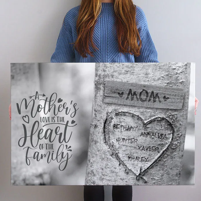 Carved Heart Tree Canvas Wall Art - Personalized Mother's Day Gift for Mom