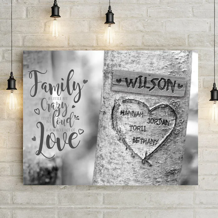 Carved Heart Tree Canvas Wall Art - Personalized Mother's Day Gift for Mom