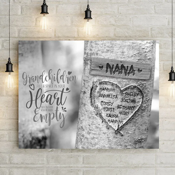 Carved Heart Tree Canvas Wall Art - Personalized Mother's Day Gift for Mom