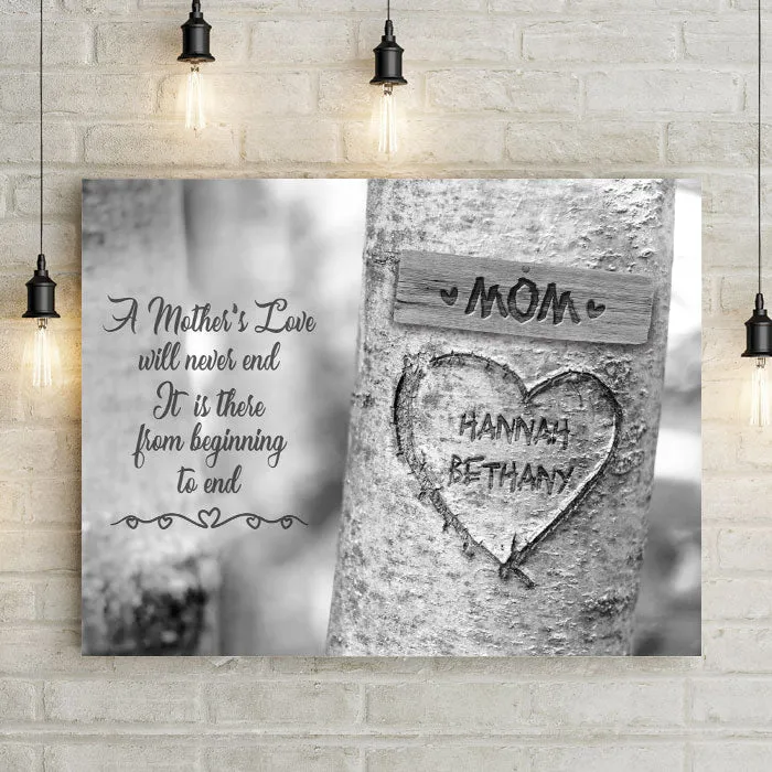 Carved Heart Tree Canvas Wall Art - Personalized Mother's Day Gift for Mom