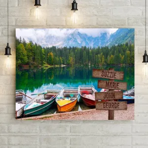 Colorful Boats on Mountain Lake Personalized Premium Canvas
