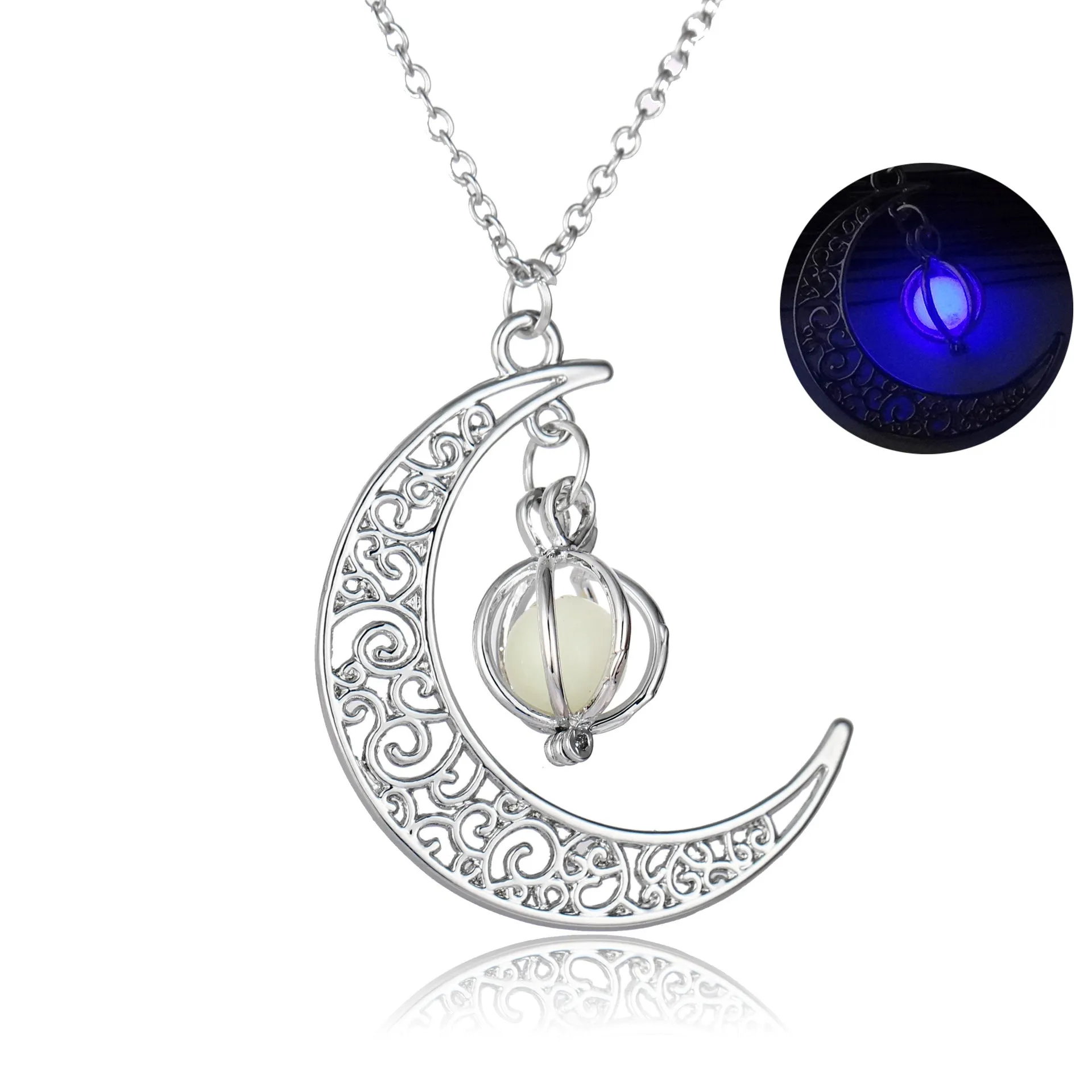 Crescent Moon Necklace Glow Stone Half Moon Necklace Pendant Jewelry Charm