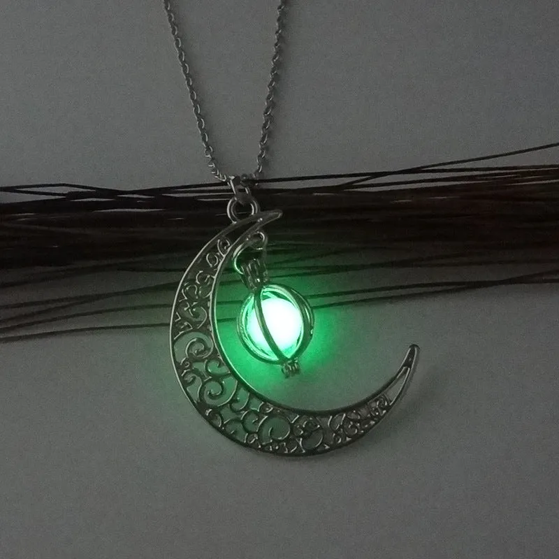 Crescent Moon Necklace Glow Stone Half Moon Necklace Pendant Jewelry Charm