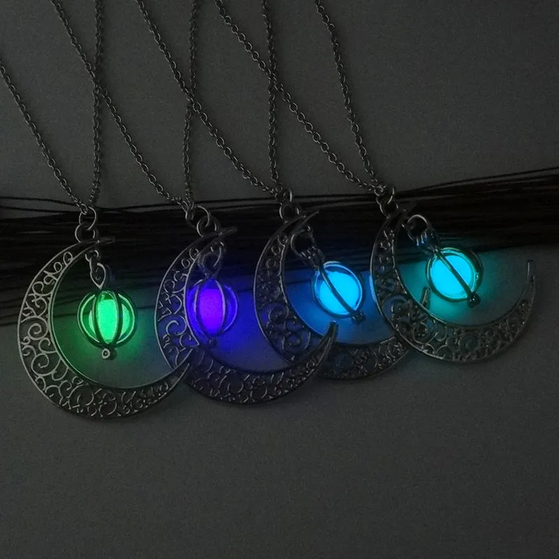 Crescent Moon Necklace Glow Stone Half Moon Necklace Pendant Jewelry Charm