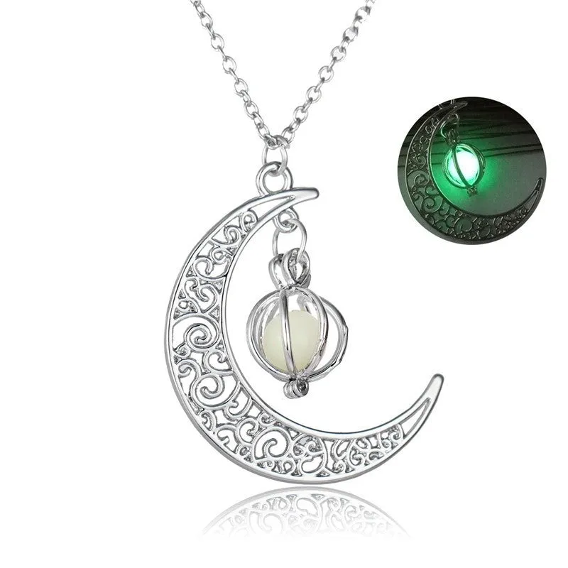 Crescent Moon Necklace Glow Stone Half Moon Necklace Pendant Jewelry Charm