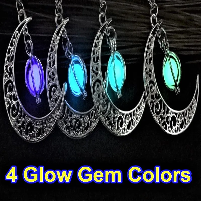 Crescent Moon Necklace Glow Stone Half Moon Necklace Pendant Jewelry Charm