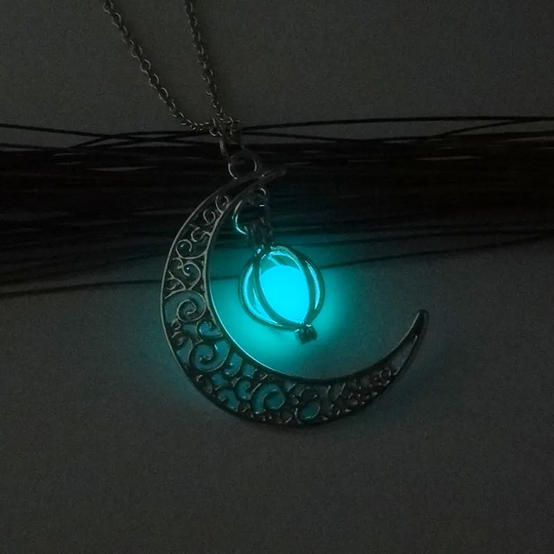 Crescent Moon Necklace Glow Stone Half Moon Necklace Pendant Jewelry Charm