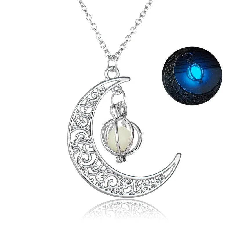Crescent Moon Necklace Glow Stone Half Moon Necklace Pendant Jewelry Charm