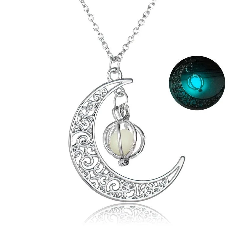 Crescent Moon Necklace Glow Stone Half Moon Necklace Pendant Jewelry Charm