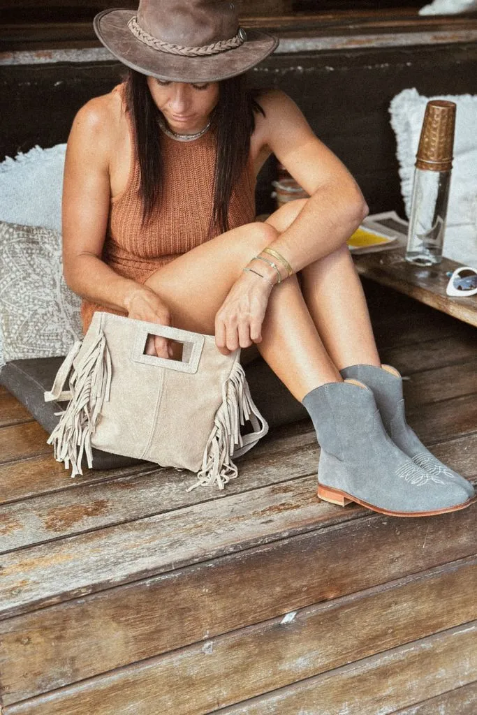Daisy Round Toe Western Ankle Boots - Grey Suede