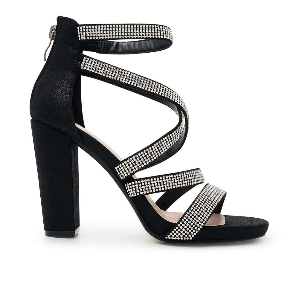 De Blossom Black Crystal Mid Block Heel