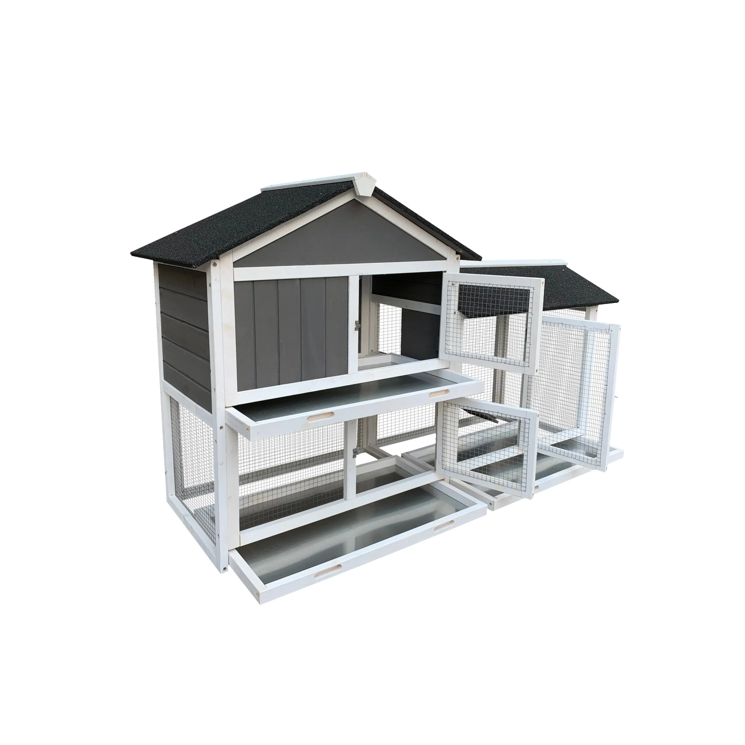 Detachable Pallet Ramp Wooden Outdoor Rabbit Hutch With Walking Cage