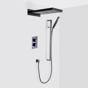 Devon 3-Way Thermostatic Trim Complete Shower Set - Wall Mount - 10" Brass/Matt Black