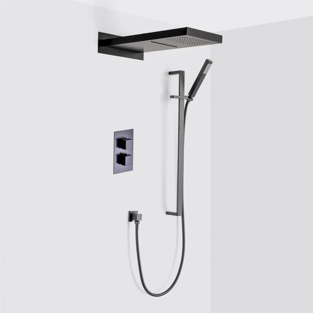 Devon 3-Way Thermostatic Trim Complete Shower Set - Wall Mount - 10" Brass/Matt Black