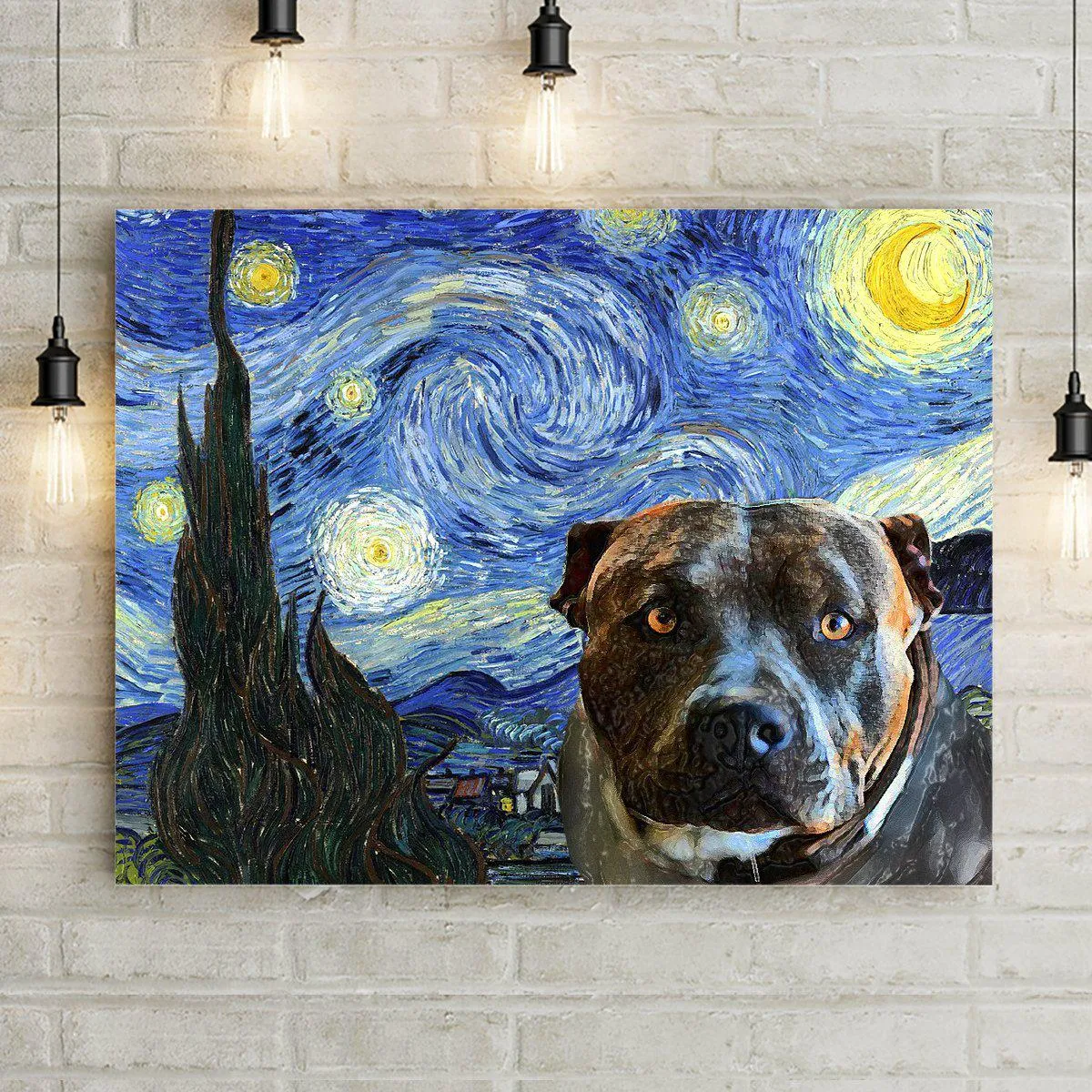Dog Starry Night Premium Canvas Wall Art