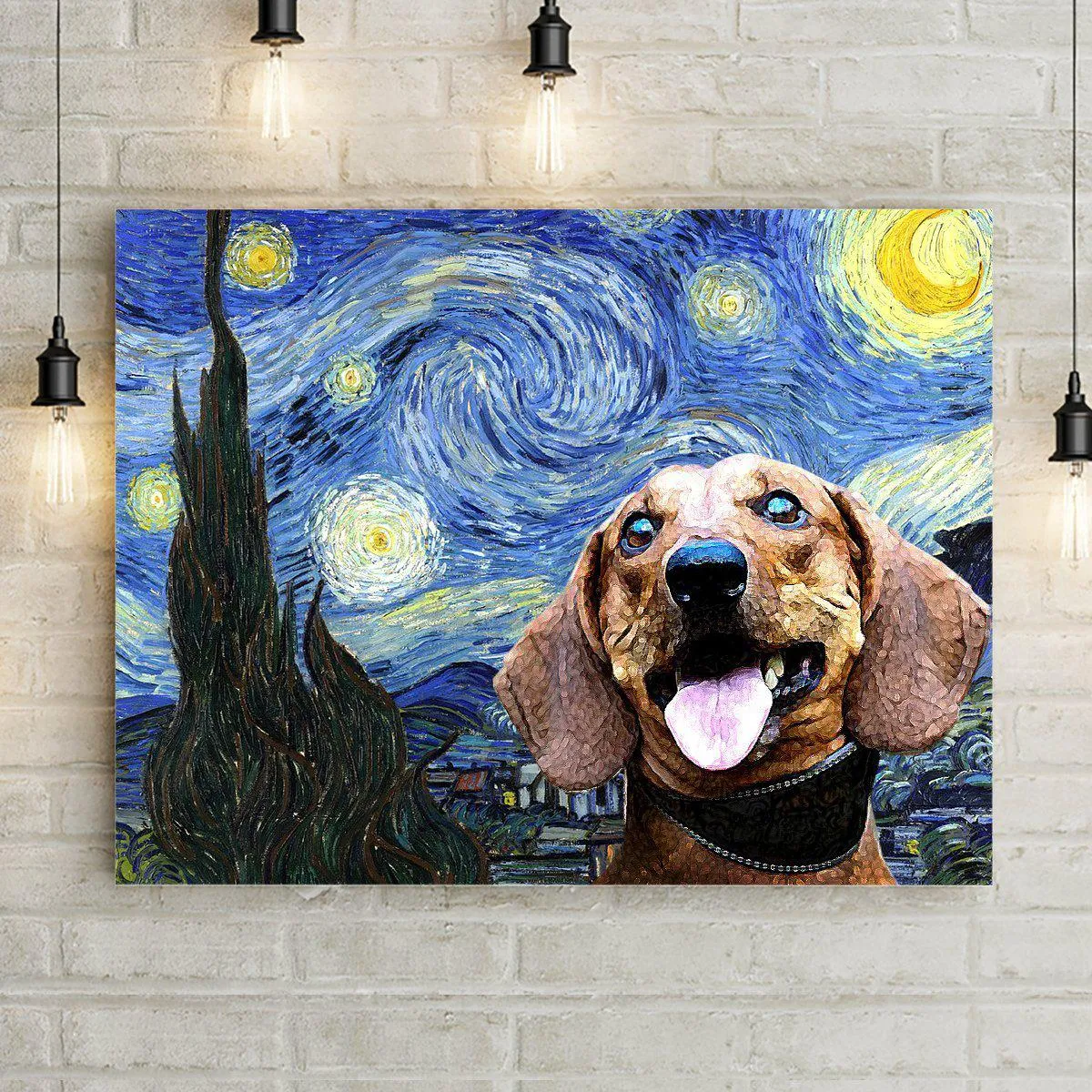 Dog Starry Night Premium Canvas Wall Art