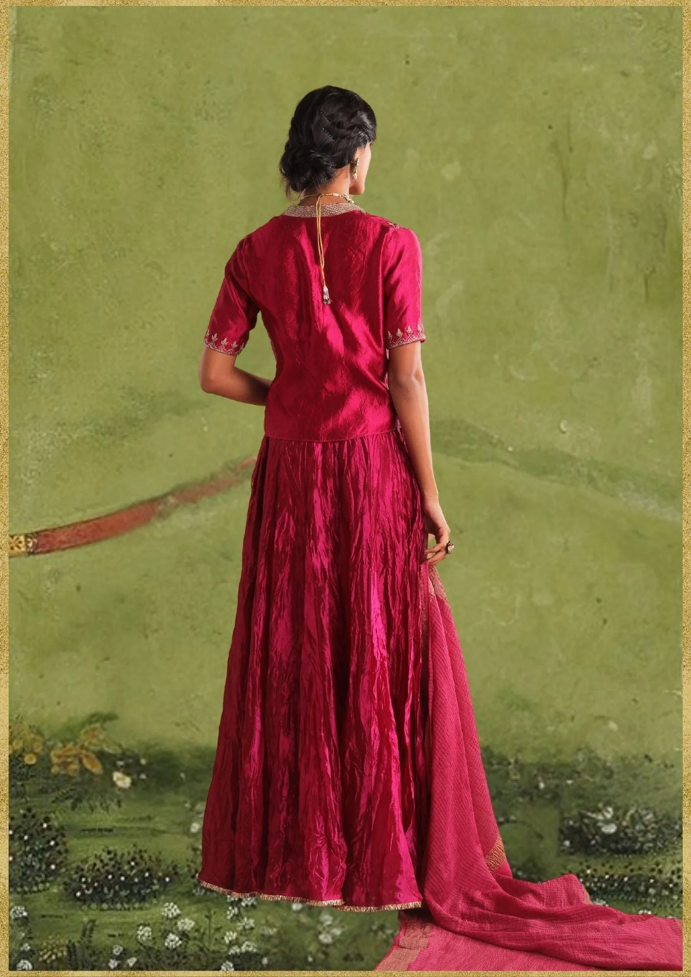 Double Layer Choli With Zardozi And Multi Color Silk Skirt